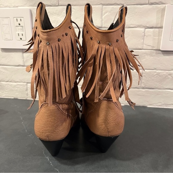 NWT Santa Fe Boot sz 8 tan leather fringed bling cowgirl boots - Picture 5 of 16